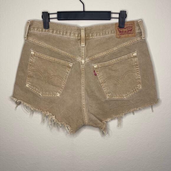 Levi’s 501 Denim Shorts High Rise Cutoff Women’s Tan Button Fly - Size 31 - Picture 3 of 5